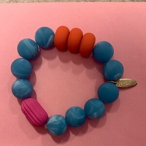 Plunder Blue, Orange & Pink Beaded Stretch Bracelet